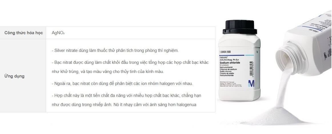 Bạc Nitrat của Merck - Đức là sản phẩm hóa chất tinh khiết được ưa chuộng