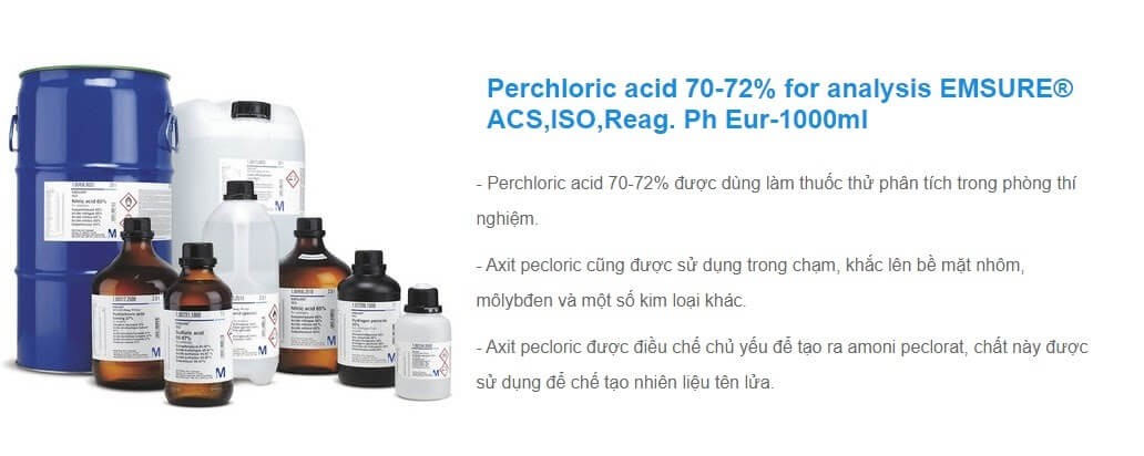 Axit Perchloric 70-72% của Merck - Đức được sử dụng làm thuốc thử trong phòng thí nghiệm