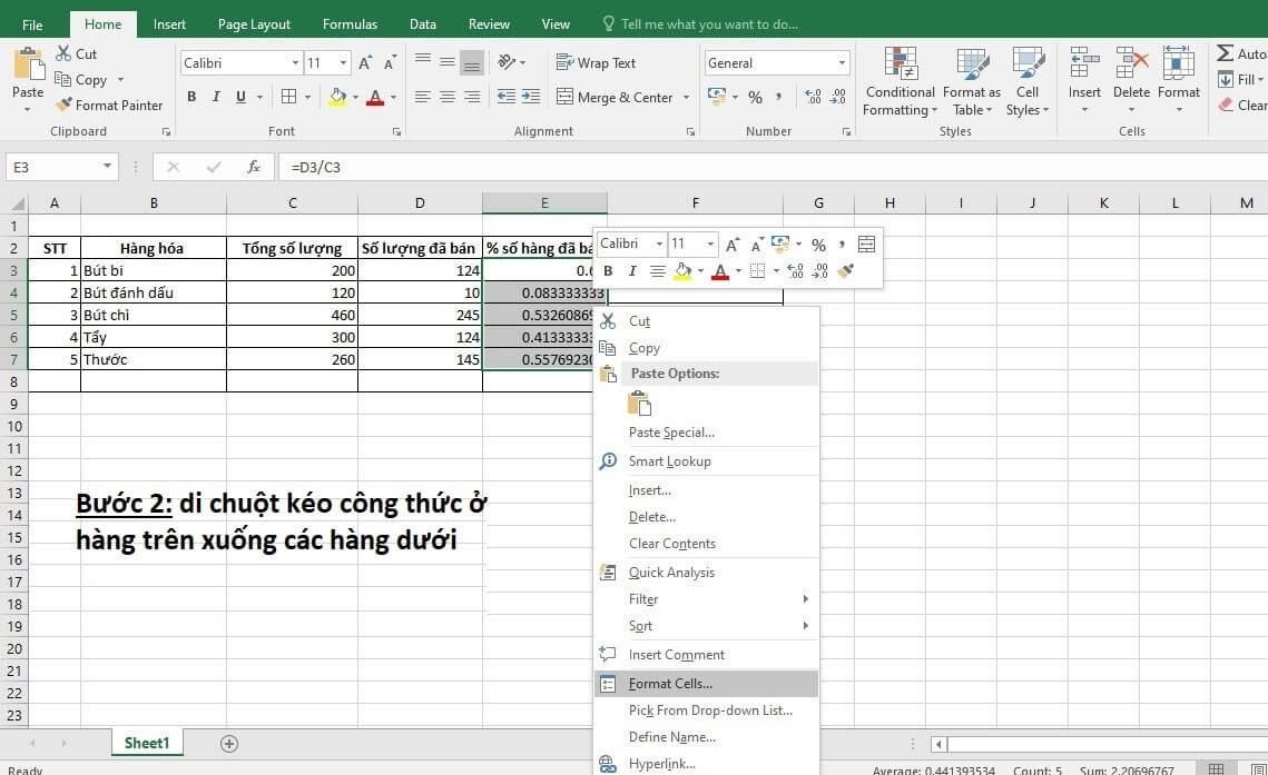 Tính phần trăm trong excel 2