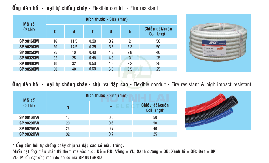 Bảng giá ống luồn dây điện Huaneng