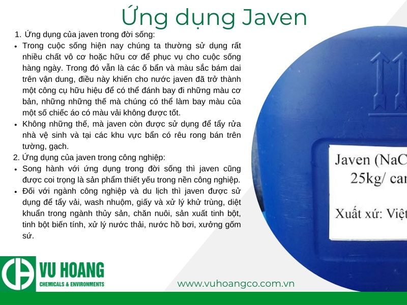 Ứng dụng của Javen NaOCl